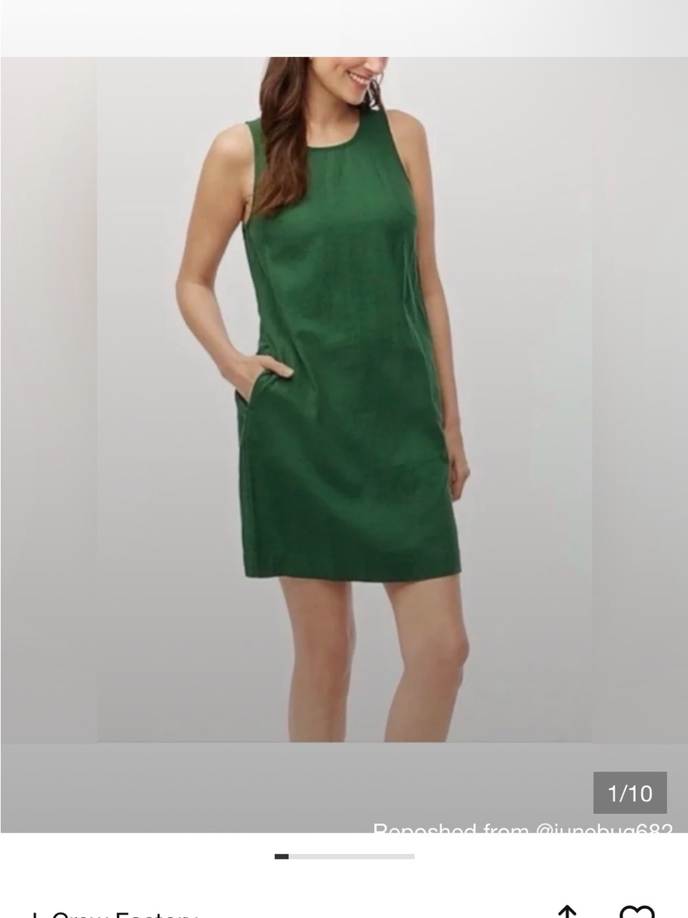 J. Crew Emerald Green Sleeveless Shift Mini Dress